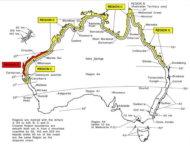 Australian cyclone area map